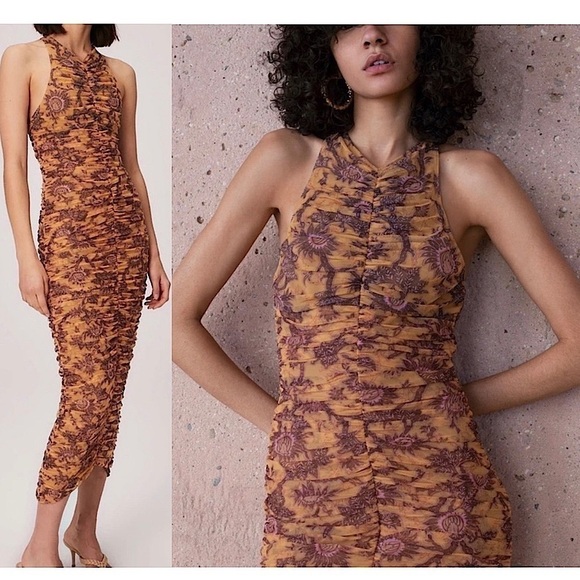 NWT REVOLVE X HOUSE HARLOW Floral Ruched Draped Sleeveless Bodycon Midi Dress L - Picture 6 of 9